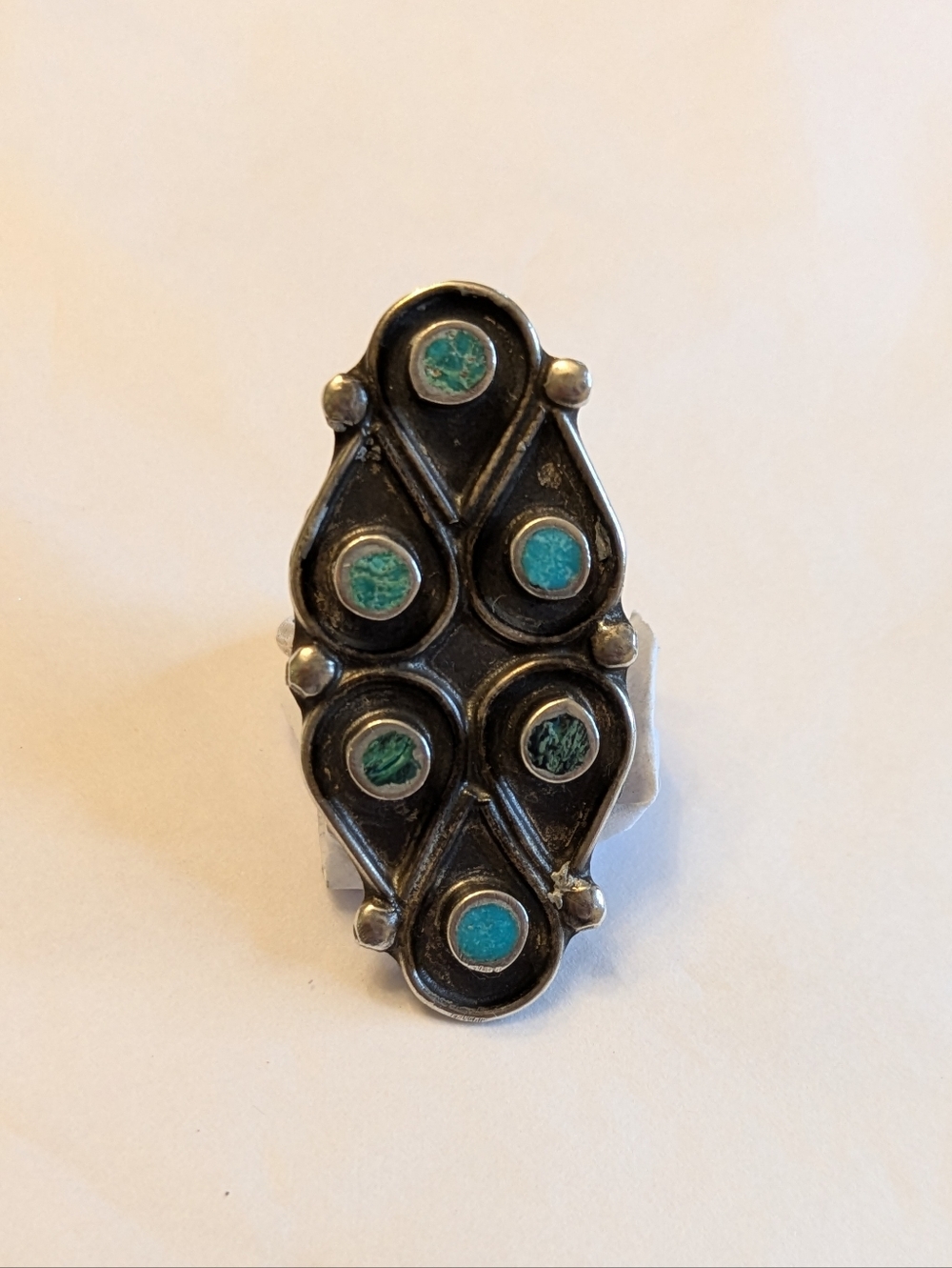 Vintage Sterling Turquoise Cluster Ring Zuni Style Dishta Size 4.5